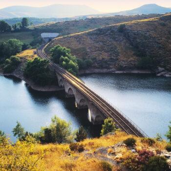 the cevenol railway line crossing viaduct lac de villefort the cevenennes lozere languedoc roussillon france