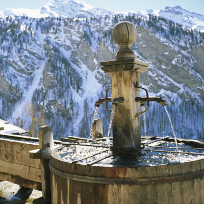 authentic villages in French southern alps winter fountain